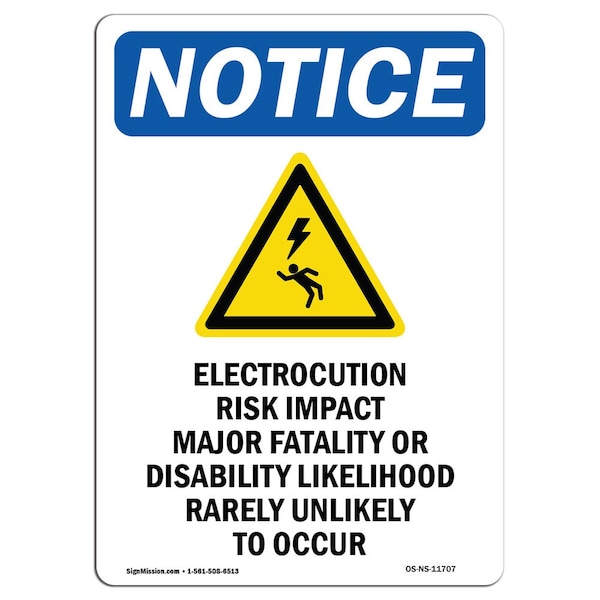 Signmission OSHA Notice Sign, 18" Height, Rigid Plastic, Electrocution Risk Sign With Symbol, Portrait OS-NS-P-1218-V-11707 - main